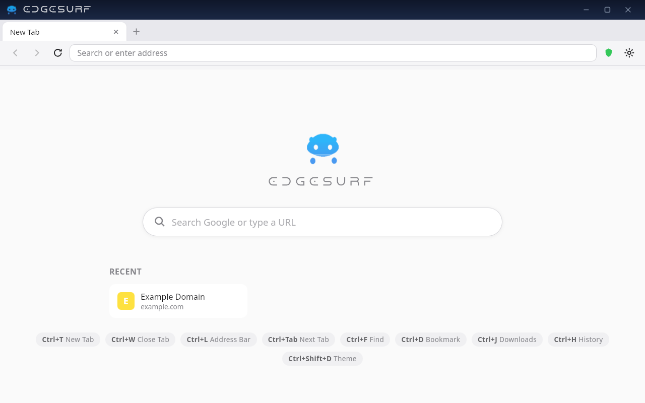 EdgeSurf browser homepage — clean, fast, private